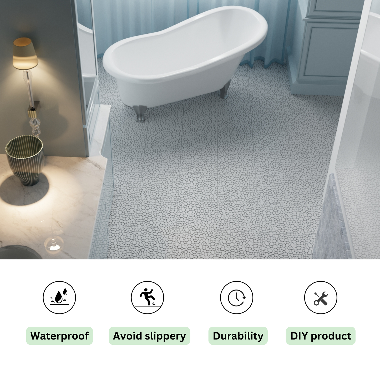 12 x 12 inch gray interlocking deck tiles, plastic waterproof pebble pattern, pack of 12 pieces - Korvel
