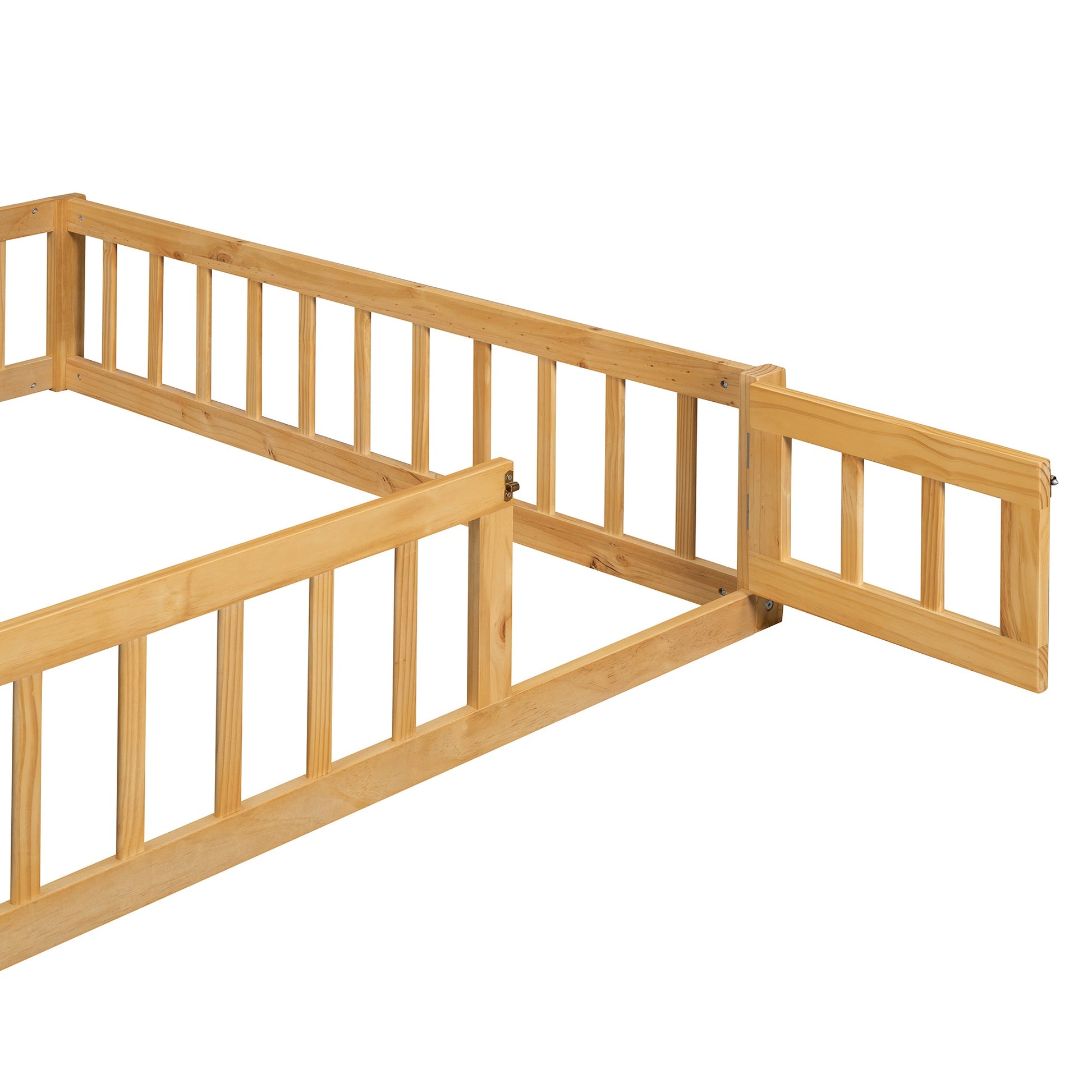 Wooden Full Size Children's Bed with Detachable Headboard and Integrated Clothes Drying Rack, Natural - Korvel