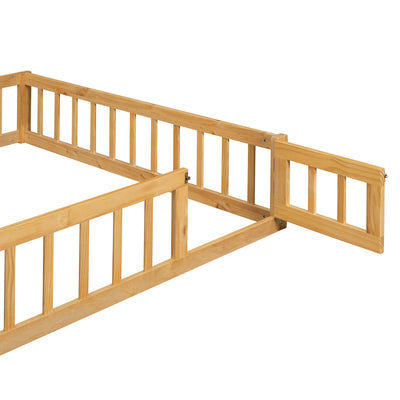 Wooden Full Size Children's Bed with Detachable Headboard and Integrated Clothes Drying Rack, Natural - Korvel