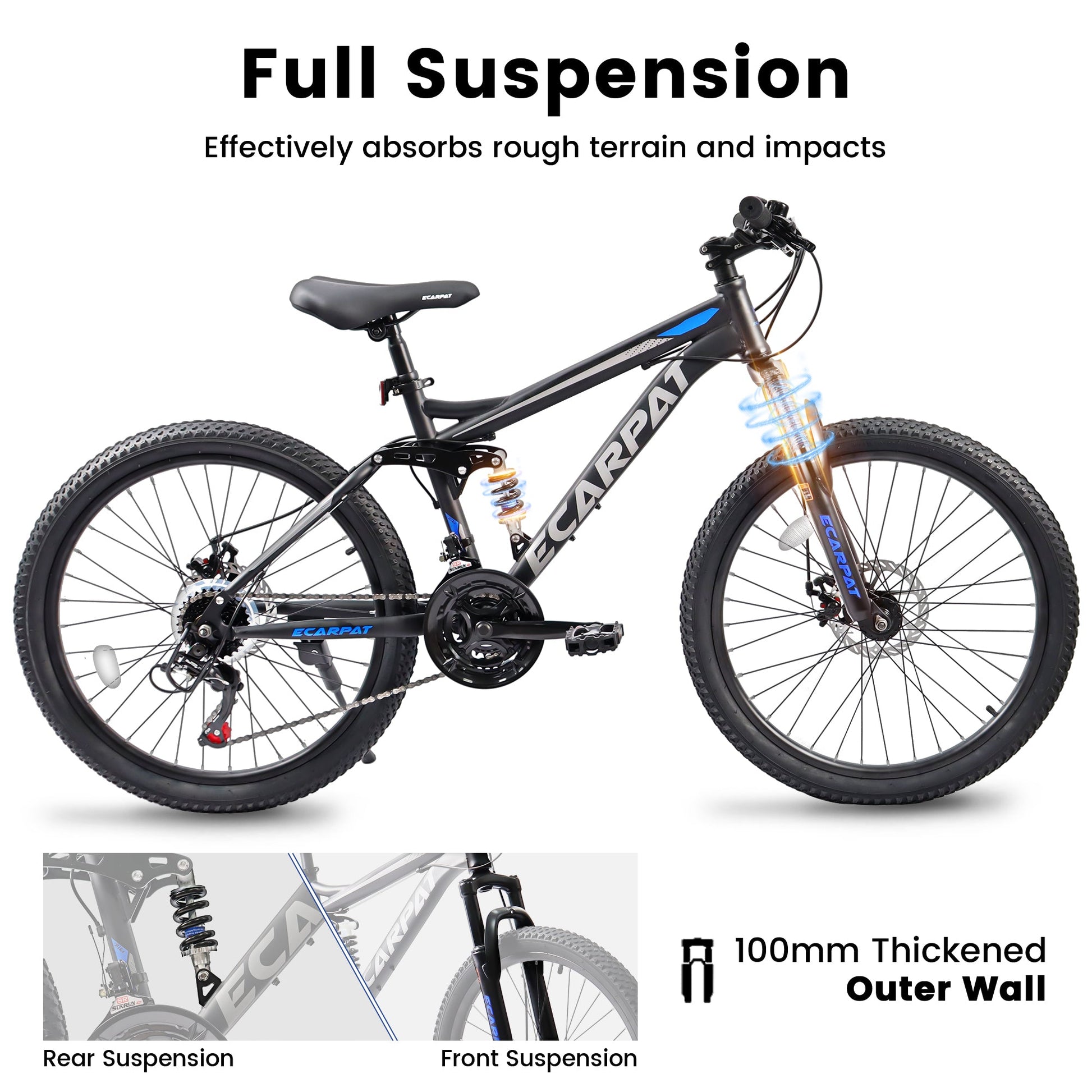 A2660 Ecarpat Mountain Bike 26 inch Wheel Carbon Steel Frame Disc Brake Thumb Shift Front Fork Rear Shock Absorber Bicycle - Korvel