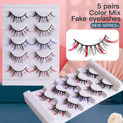 Color false eyelashes 5D multi-layer thick cross mink eyelashes 5 pairs of eyelashes - Korvel