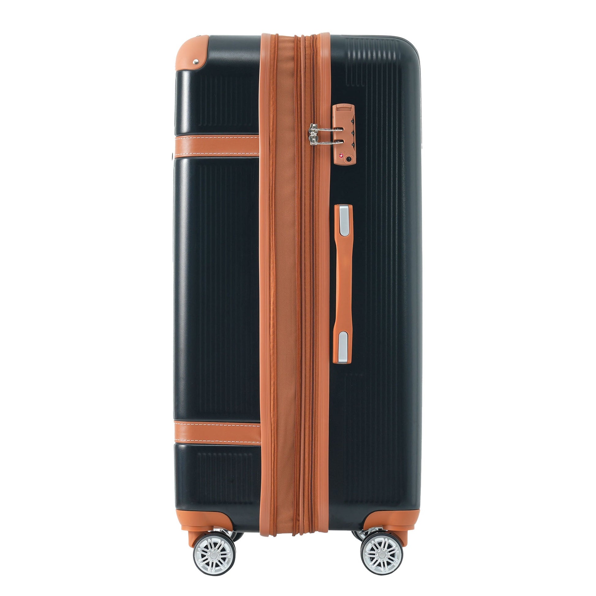Hardshell Luggage Sets 3 Piece double spinner 8 wheels Suitcase with TSA Lock Lightweight 20''24''28'' Black + ABS - Korvel