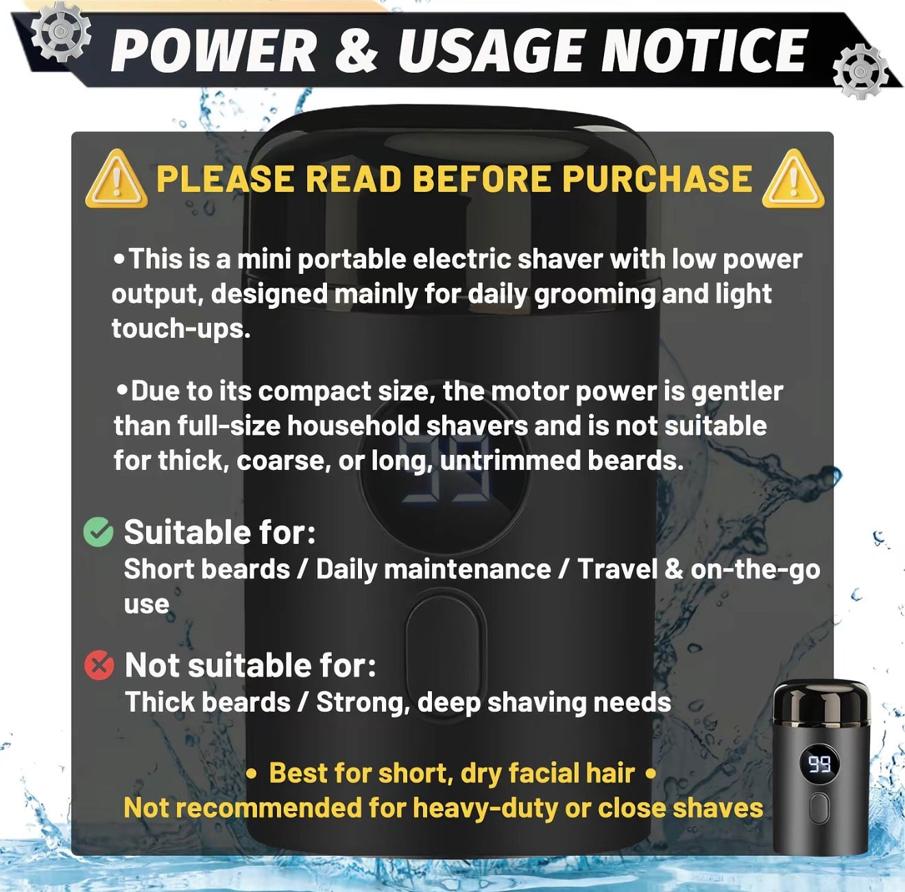 AquaShave Mini Razor - Compact Electric Shaver