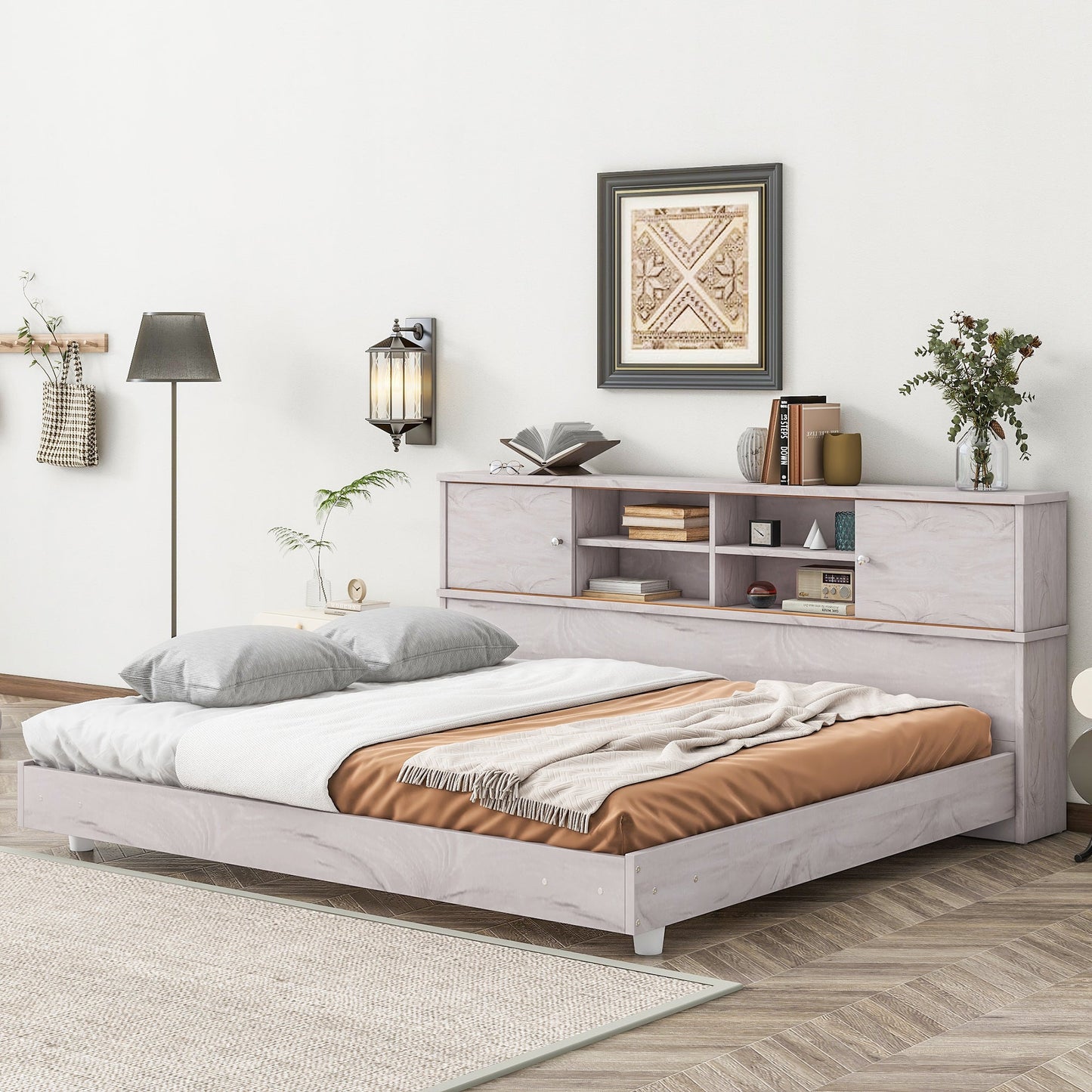 Full Size Daybed Frame with Storage Bookcases - White Oak