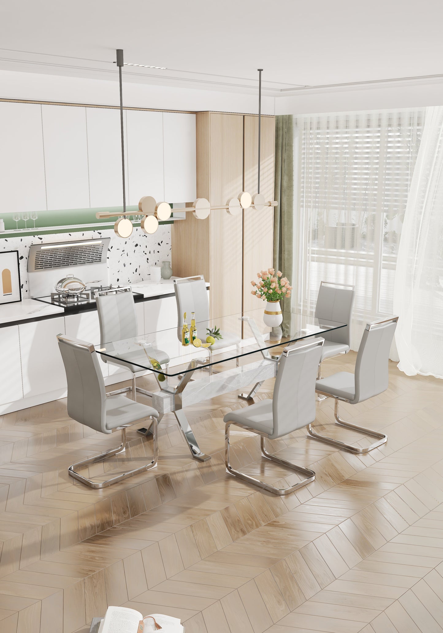 Dining table Modern tempered glass dining table 79 ''x39''x30 '' 1105 - Korvel