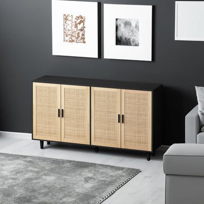 62.20"Elegant and Functional 4-Door Rattan Decorative Storage Cabinet,for Bedroom,Living Room,Office,Easy Assembly,Black - Korvel