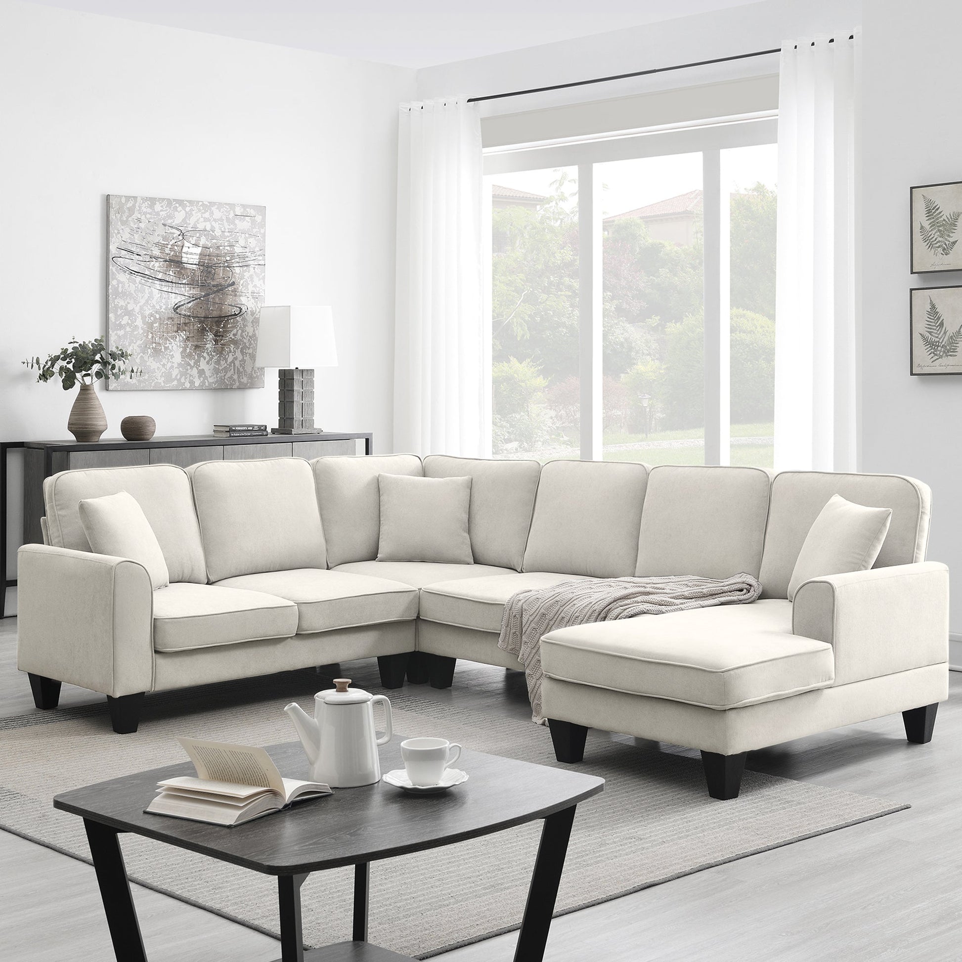 [VIDEO provided] [New] 108*85.5" Modern U Shape Sectional Sofa 7 Seat Fabric Sectional Sofa Set - Korvel