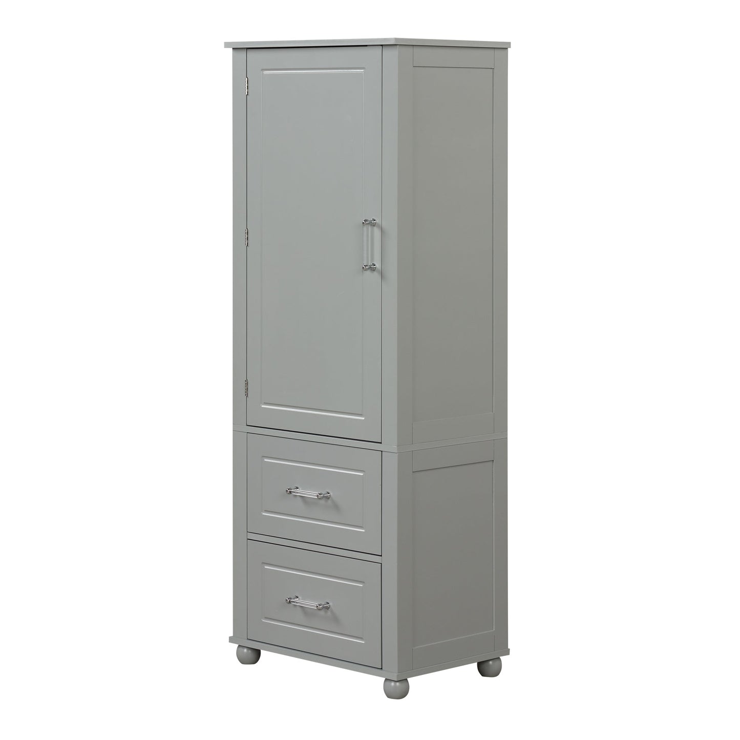 Tall Bathroom Storage Cabinet, Freestanding Storage Cabinet with Two Drawers and Adjustable Shelf, MDF Board , Grey - Korvel