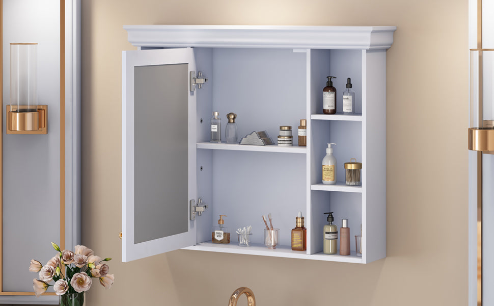 35'' x 28'' Blue Wall Mounted Bathroom Storage Cabinet with Mirror Door, Modern Bathroom Wall Cabinet with Mirror - Korvel