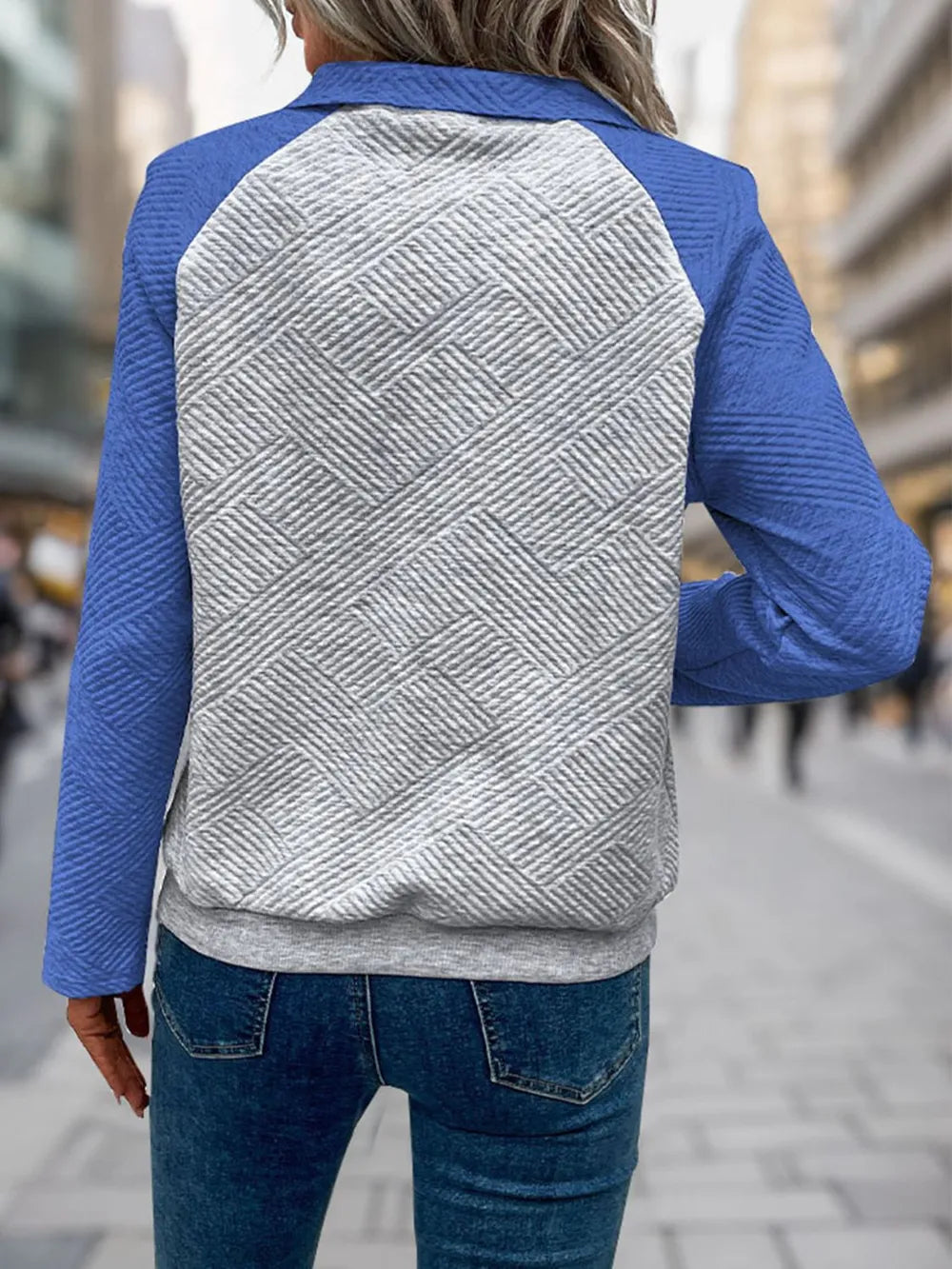 Contrast Textured Long Sleeve Sweatshirt - Korvel