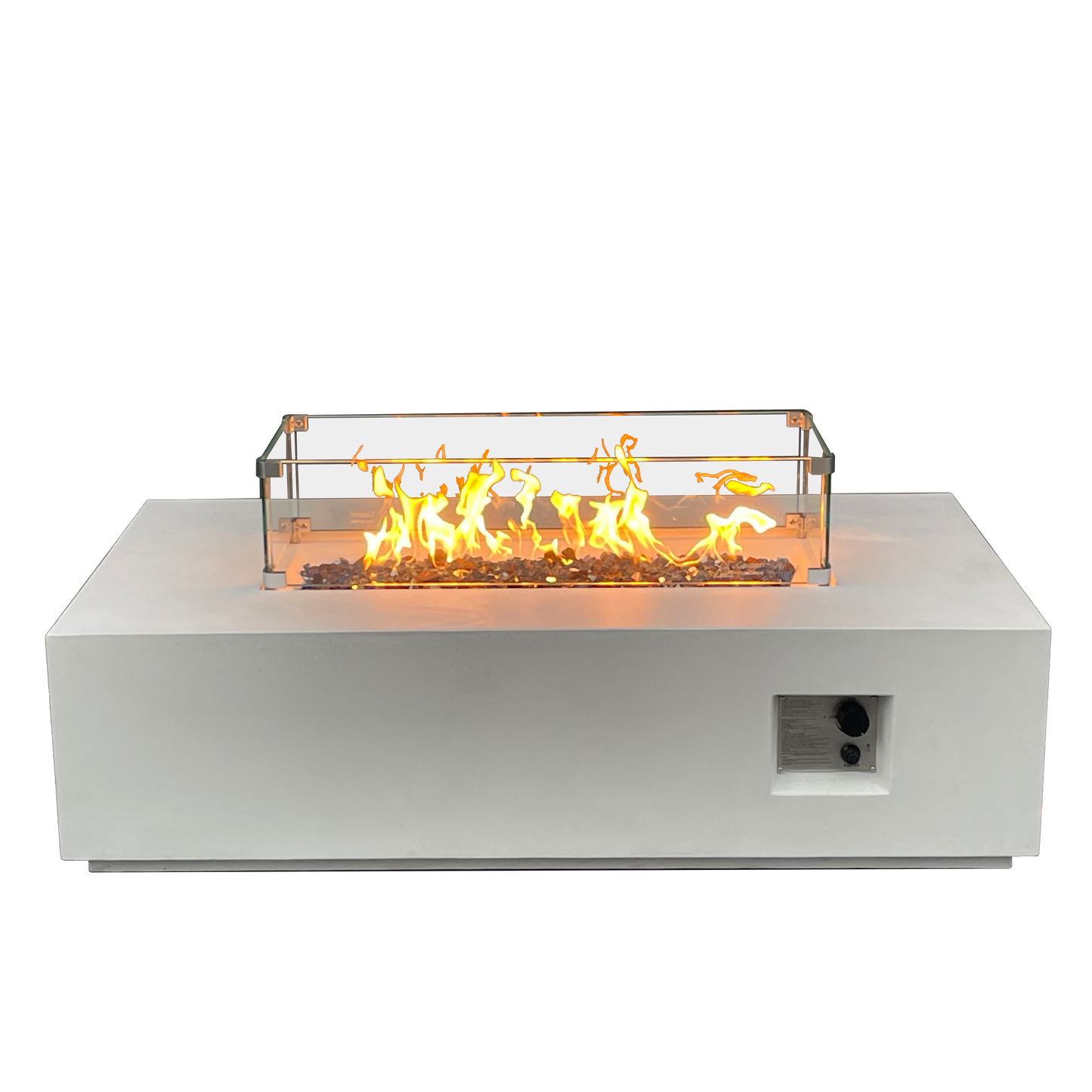 52 Inch Outdoor Concrete Propane gas rectangle Fire Pit table in Antique white color - Korvel