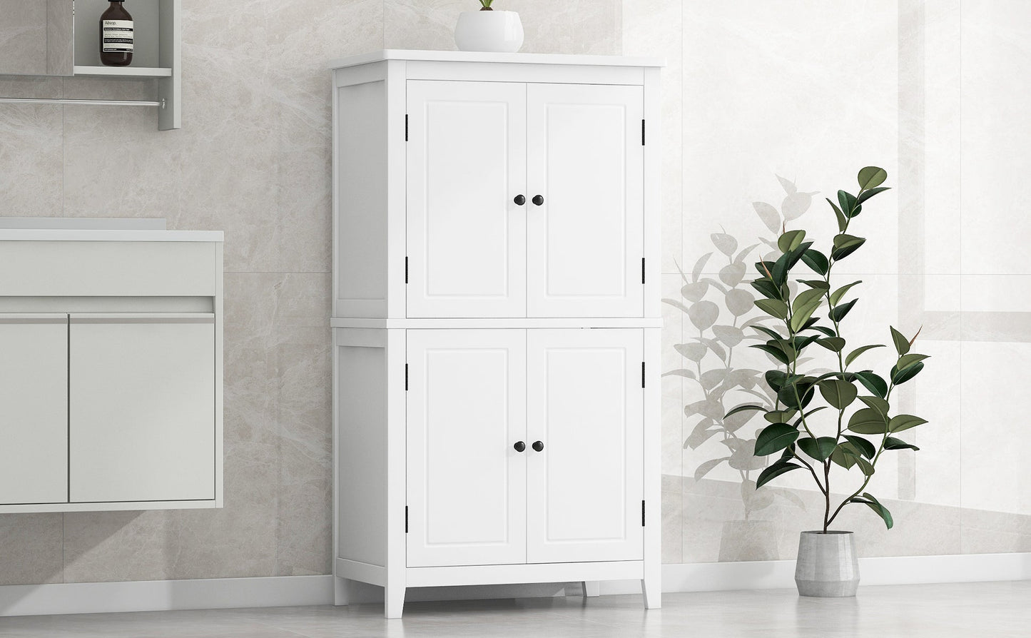 Bathroom floor storage cabinet, bathroom storage unit, 4-door independent cabinet, adjustable shelf, adaptive shelf, white - Korvel