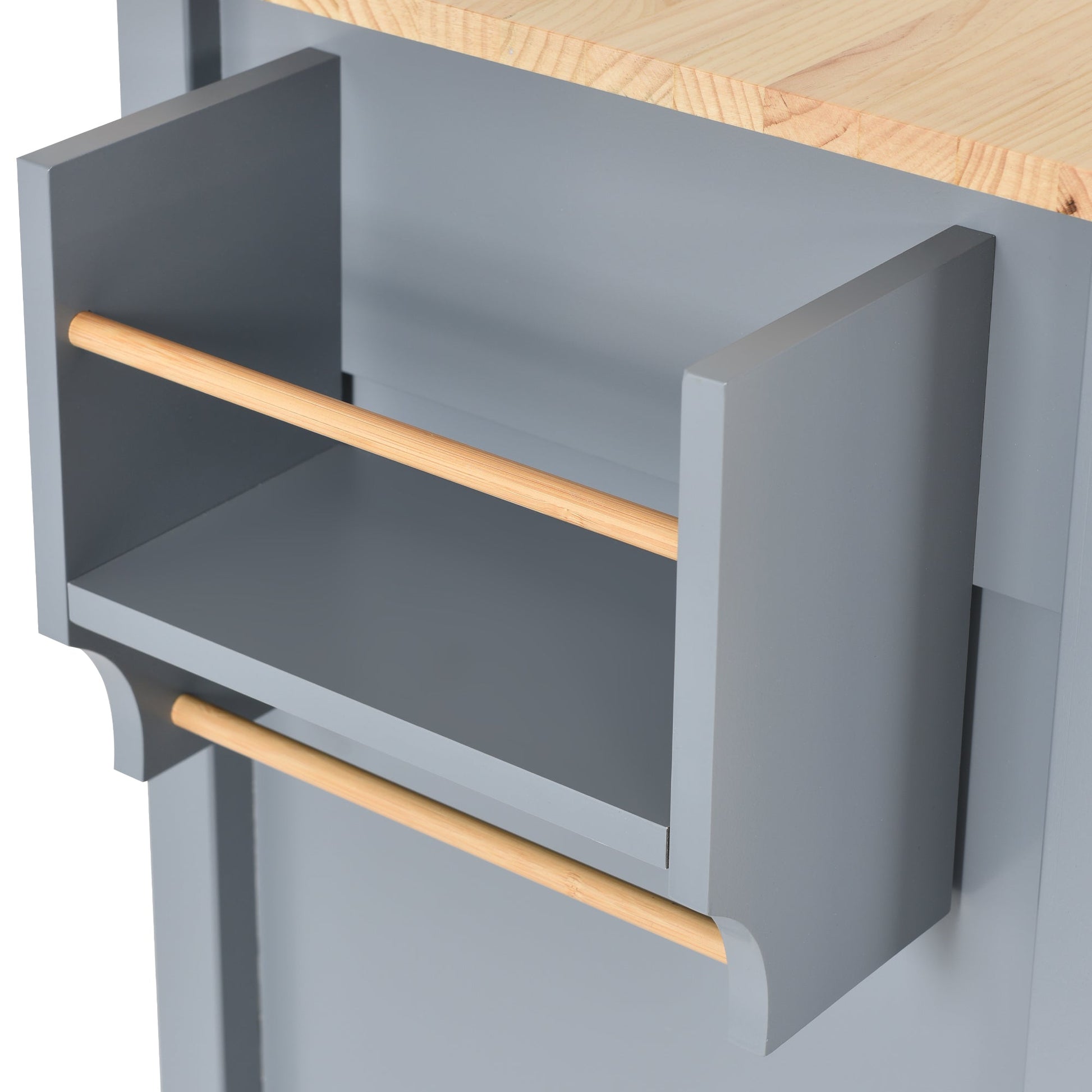 Kitchen Island Cart with Solid Wood Top and Locking Wheels 54.3 Inch Width (Grey Blue) - Korvel