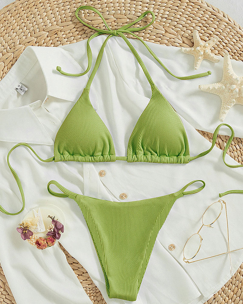 Hanging neck tie bikini multi-color three-point swimsuit hot spring swimsuit - Korvel