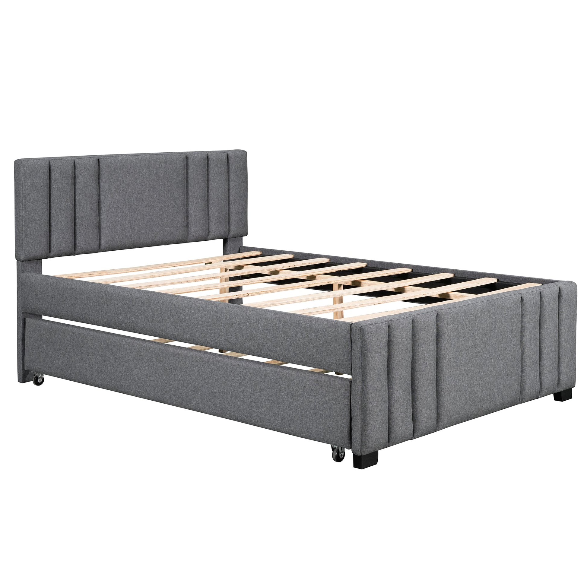 Full Upholstered Platform Bed with Trundle Grey - Korvel