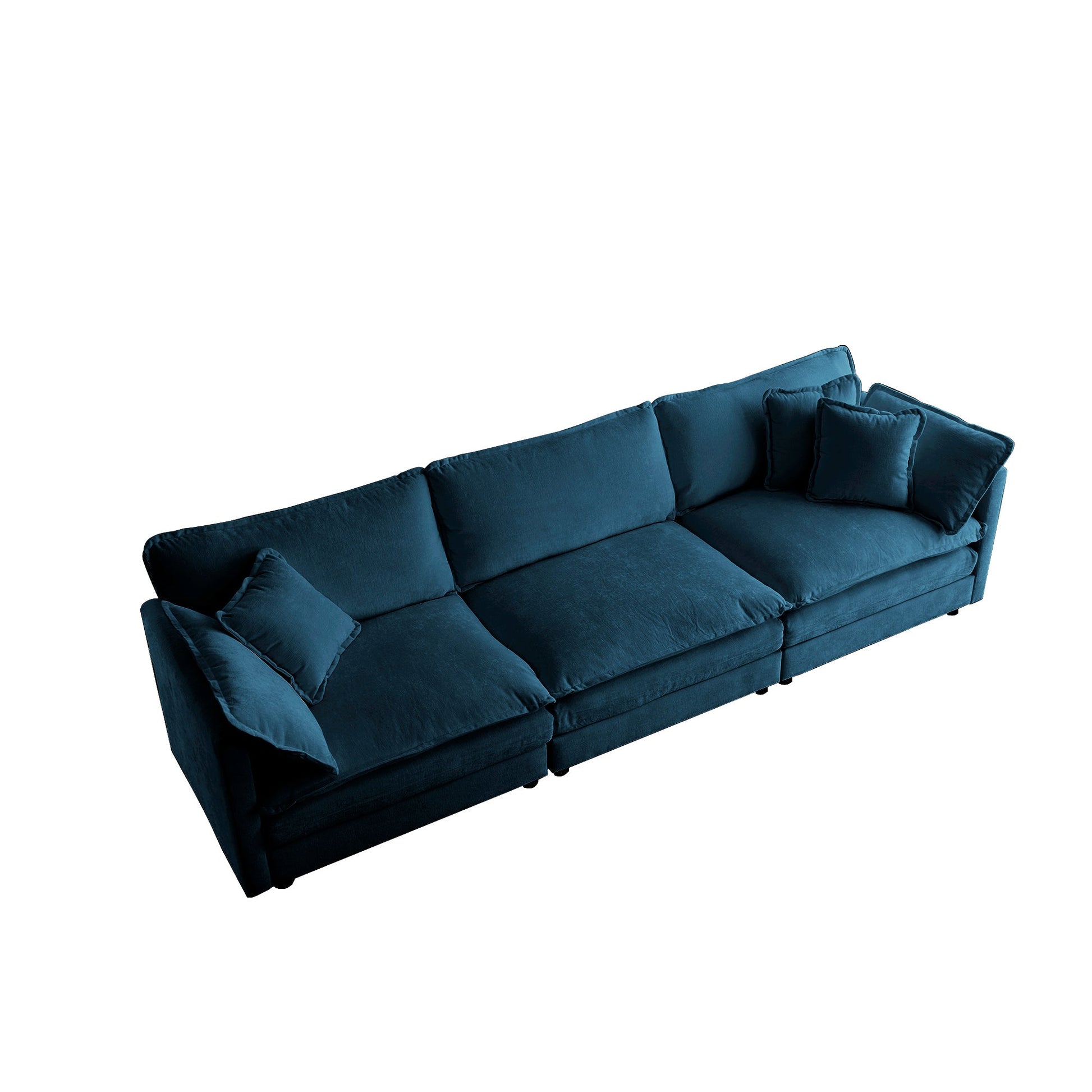 Mid-Century Modern Couch 3-Seater Sofa with 2 Armrest Pillows and 3 Toss Pillows, Couch for Living Room Blue Chenille - Korvel