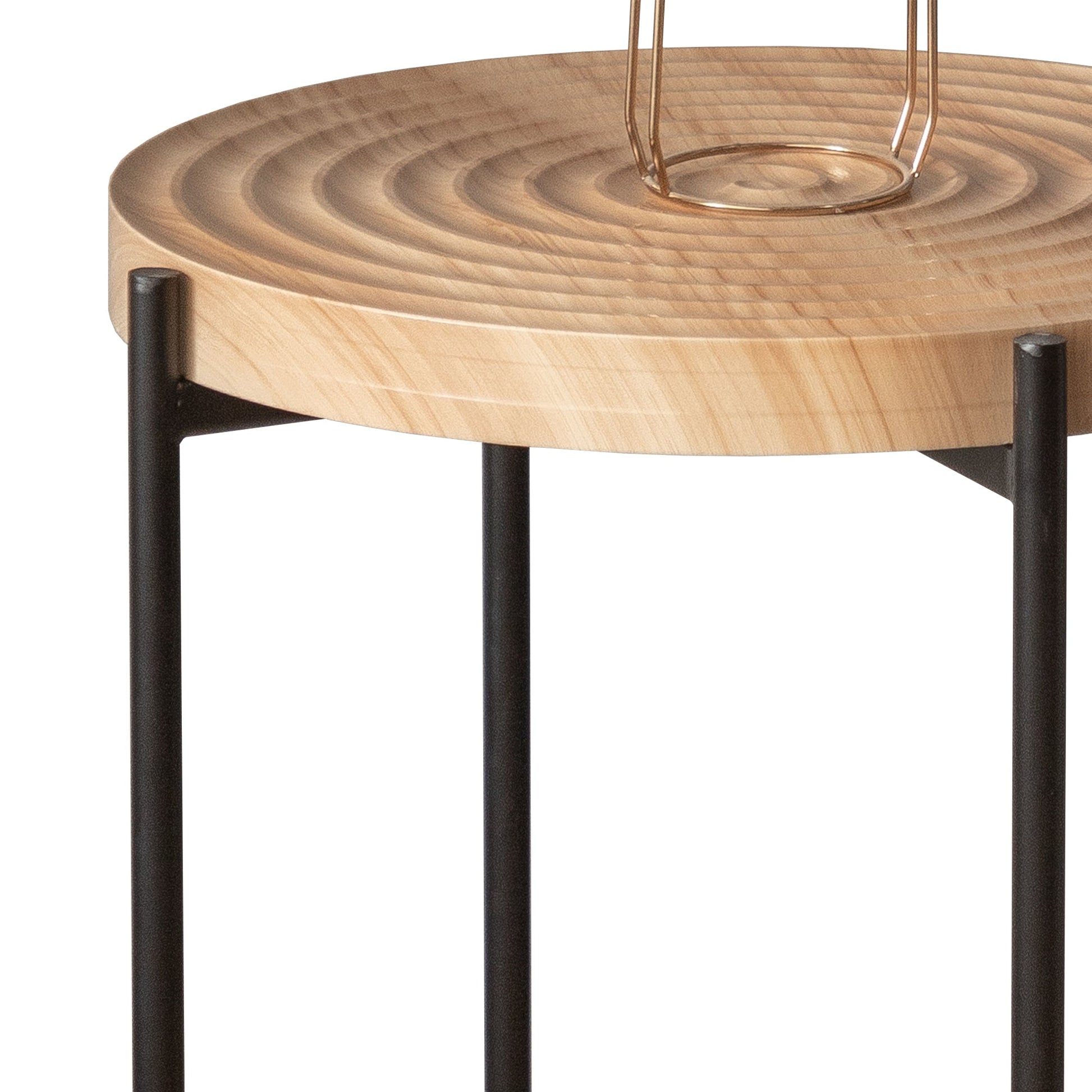 Modern Thread Design Round Coffee Table MDF Table Top with Cross Legs Metal Base(Set of 2 pcs ) - Korvel
