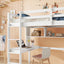 Twin Loft Bed with built-in desk and bookcase of three compartments, Guardrails and Ladder,White - Korvel