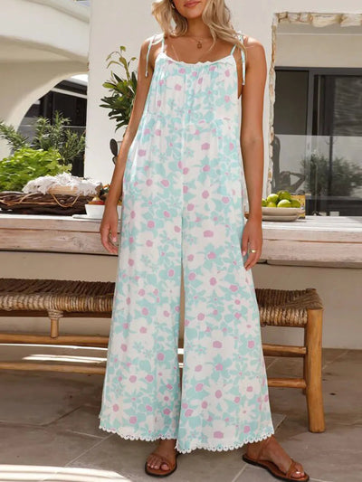 Elegant Printed Wide Leg Jumpsuit with Pockets