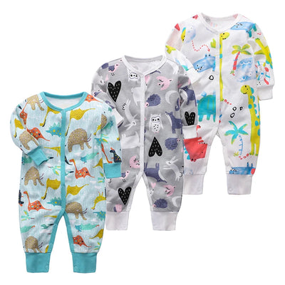 Newborn Footed Pajamas Zipper Girl and Boy Romper Long Sleeve Jumpsuit Cotton Solid White Fashion 0-24 Months Baby Clothes - Korvel