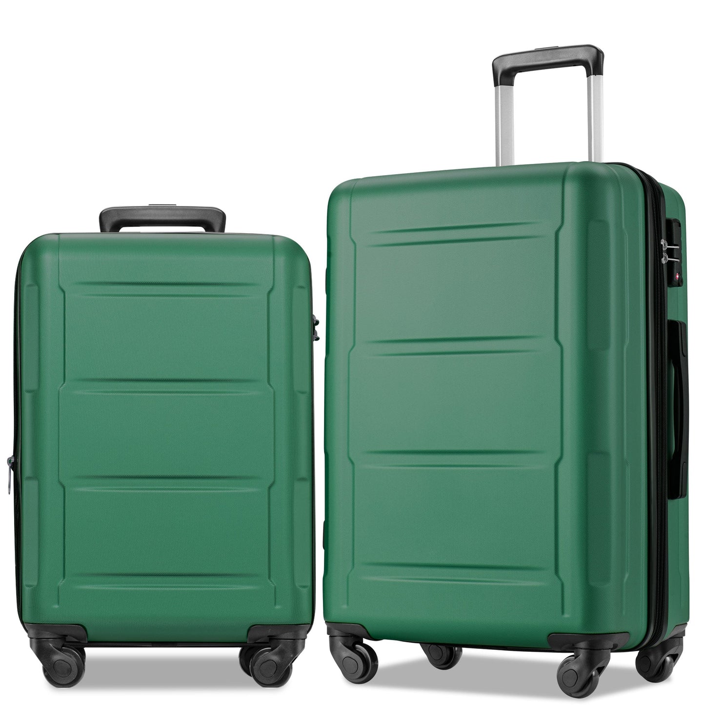 Expanable Spinner Wheel 2 Piece Luggage Set ABS Lightweight Suitcase with TSA Lock 20inch+24inch Green + Plastic - Korvel