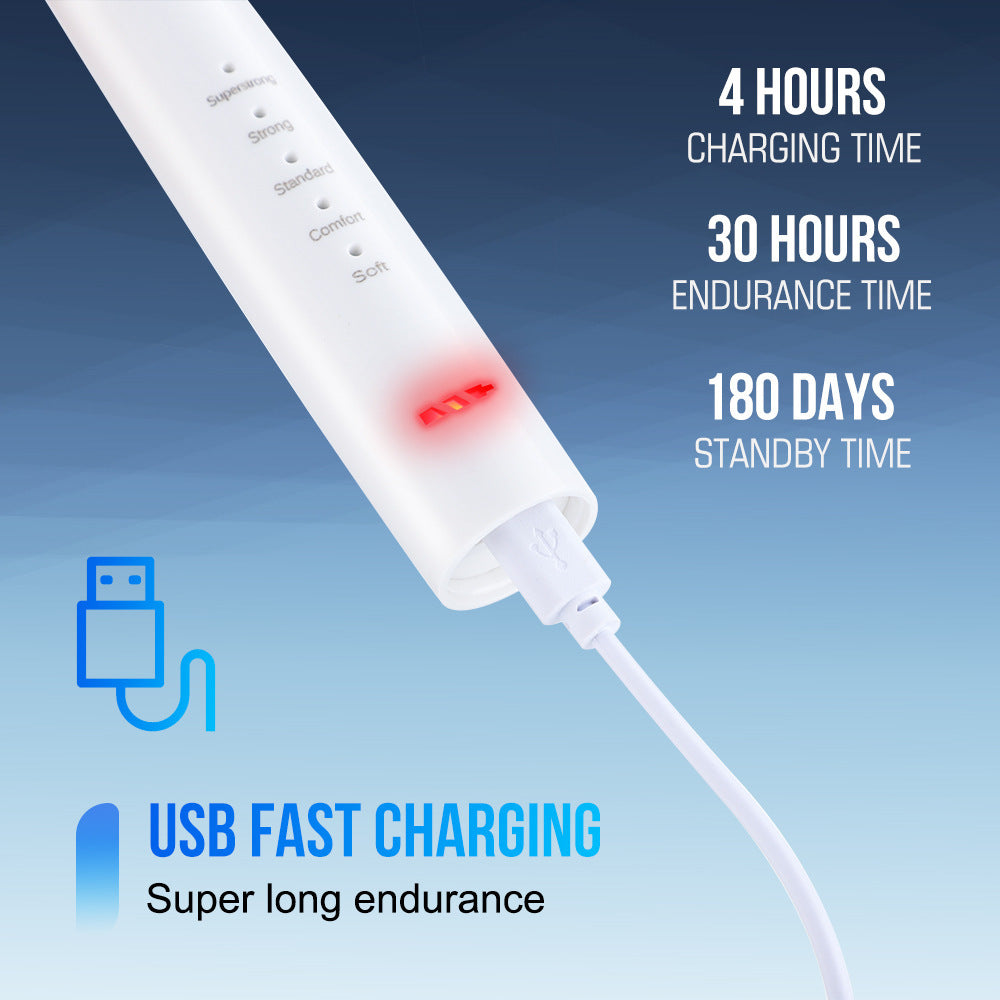 5-Speed High Frequency Vibrating Tooth Cleaner USB Electric Toothbrush Cleaning Device To Remove Stained Calculus Set Tooth Cleaning Instrument - Korvel