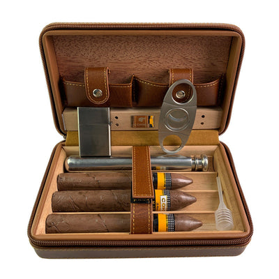 Carved version cigar box portable cedar wood cigar moisturizing box cowhide cigar box storage box Gaoxiba - Korvel