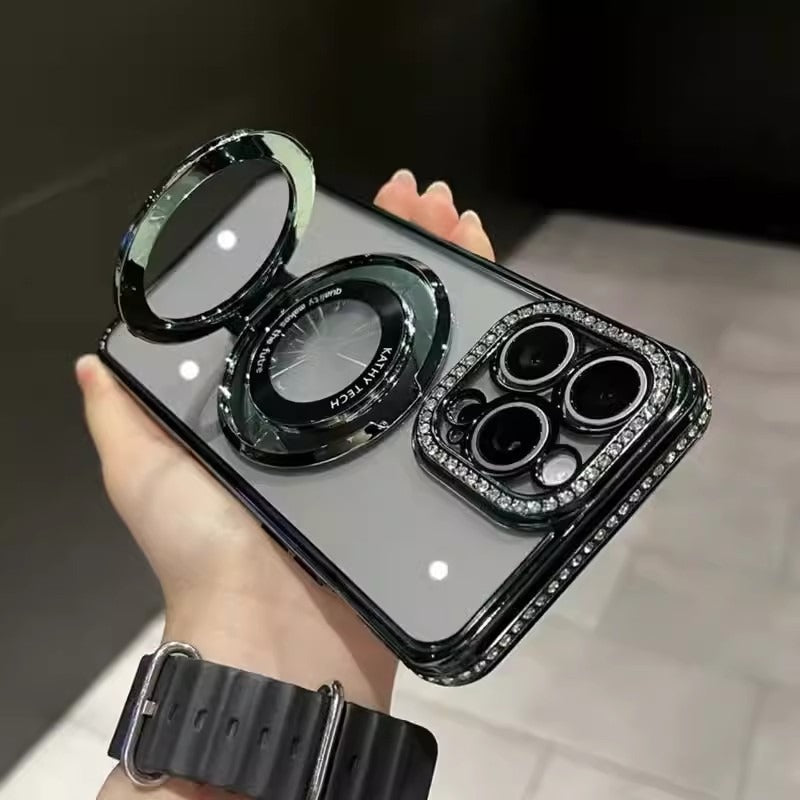 Coque iPhone 15 en paillettes dégradées de diamant aquatique avec support magnétique