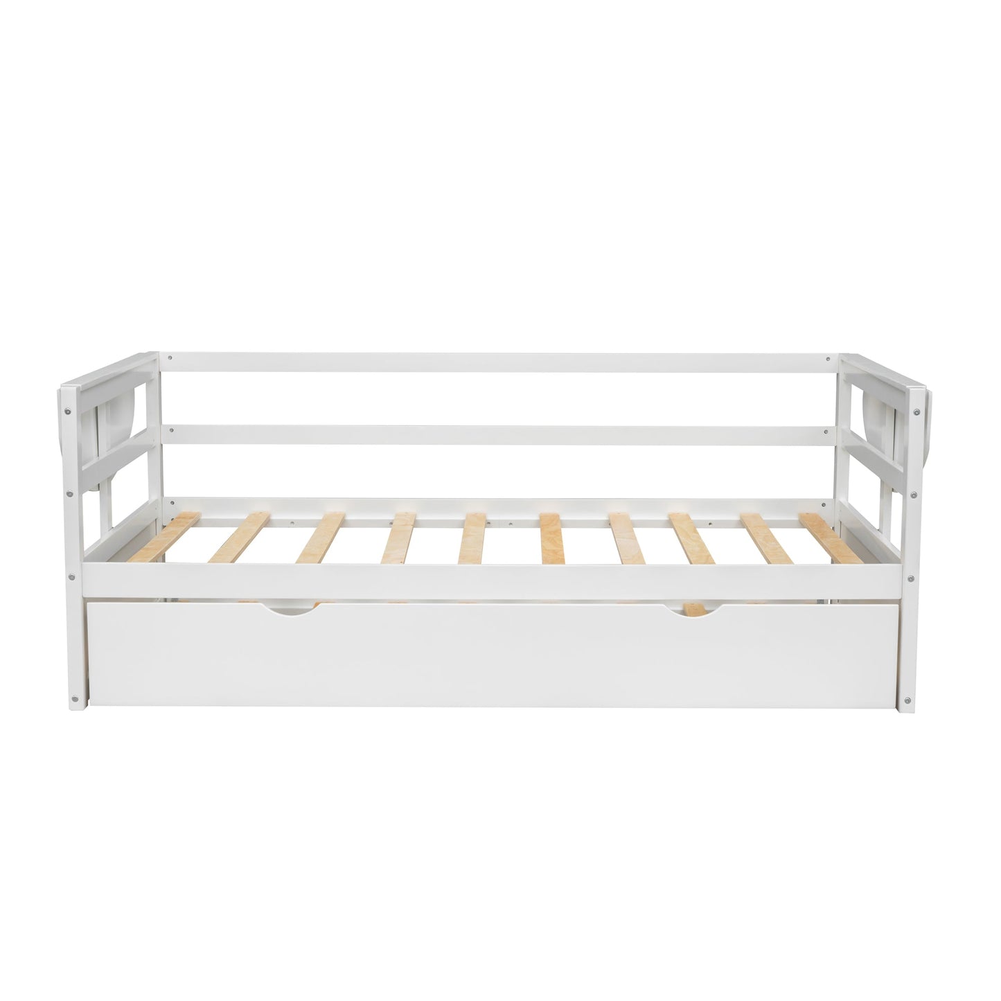 win Size Daybed with Trundle and Foldable Shelves on Both Sides White - Korvel