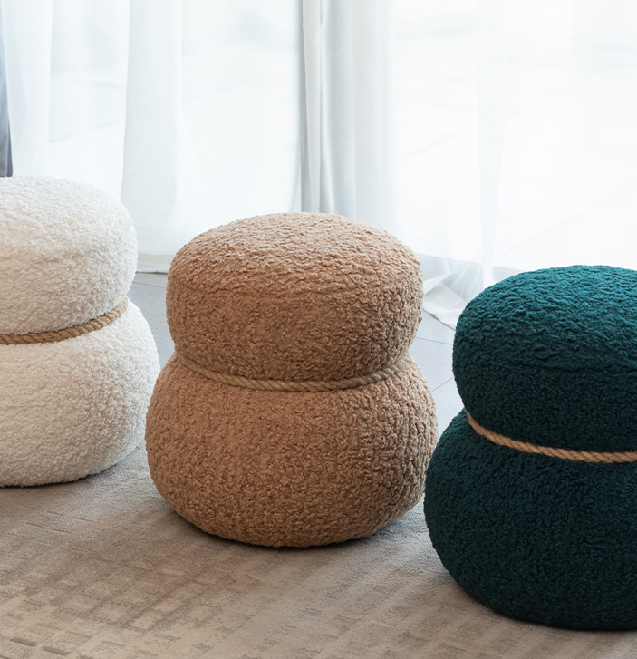 WKJ1Y Light camel snowman stool with plush Grig cushions, playful and cute, suitable for any space - Korvel