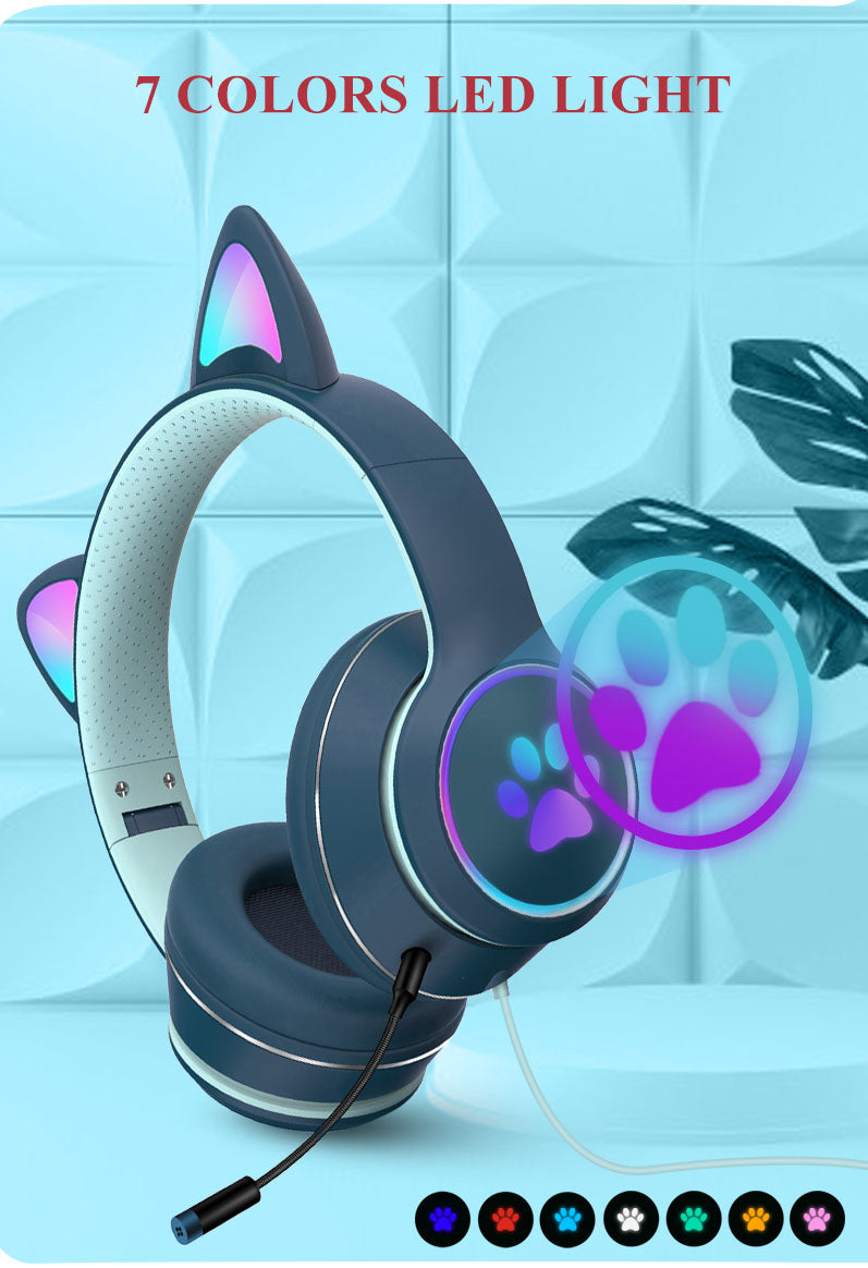 AKZ-022 RGB Luminous Cat Ear Wired Gaming Headset