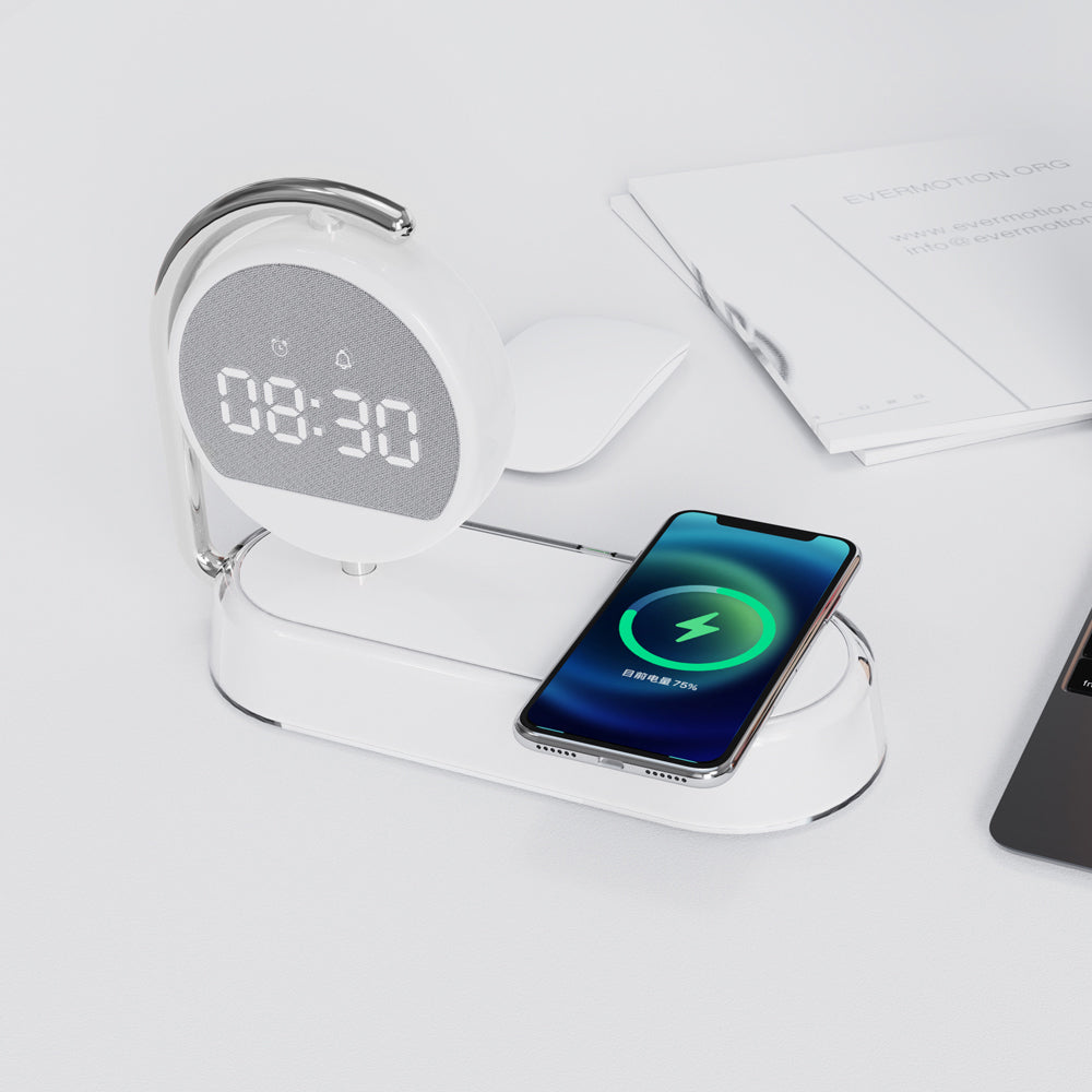 Multi functional clock, wireless charging, clock alarm, mobile phone, wireless charging, small night light, three in one - Korvel