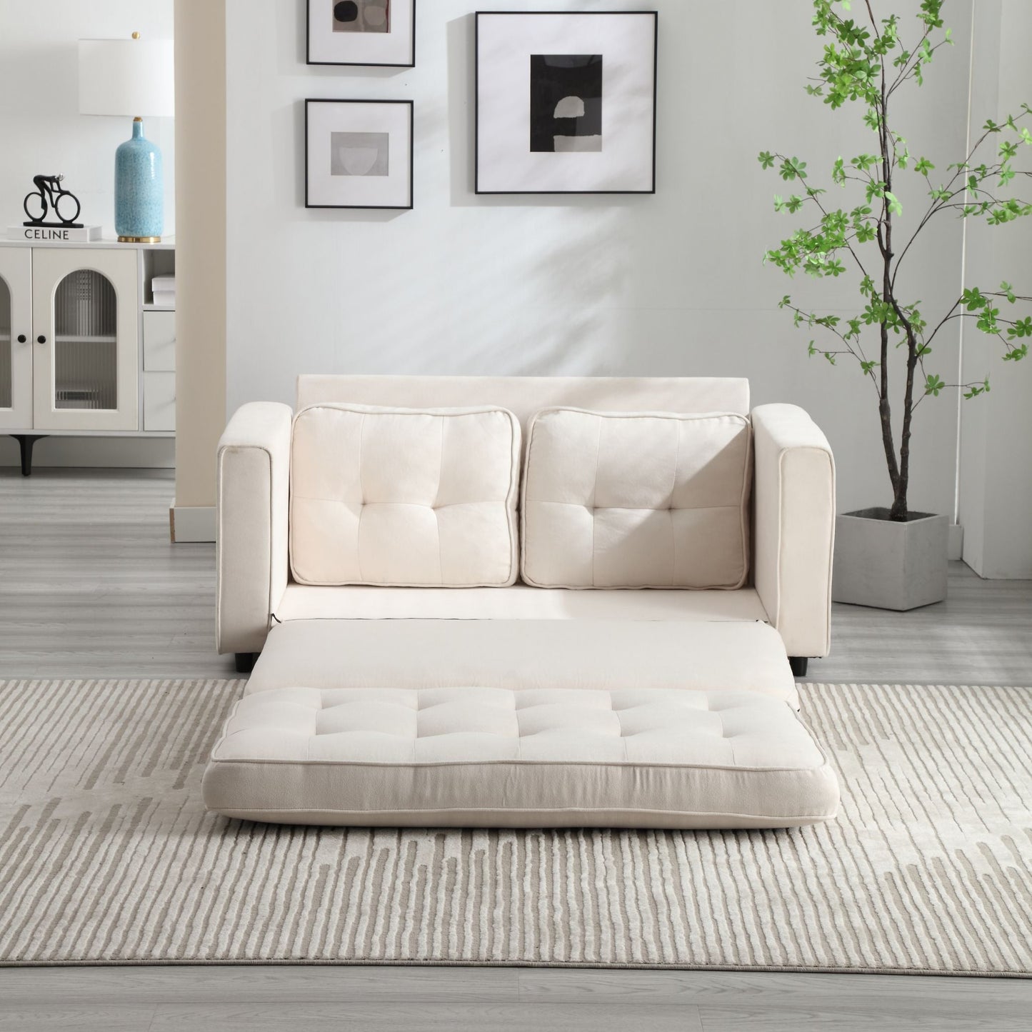 Canapé-lit futon convertible 3 plis - Gris foncé, Gris clair et Beige