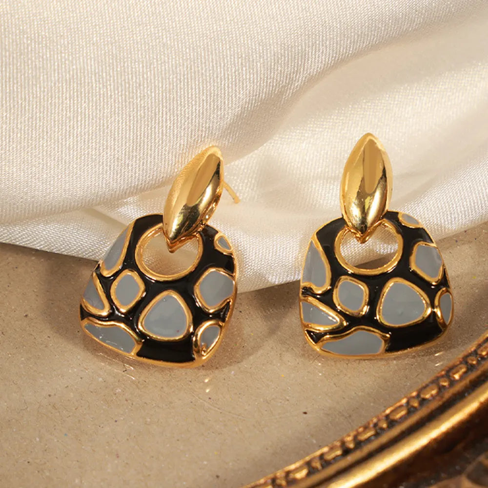 Geometric glazed enamel leopard print earrings fashionable and elegant accessories - Korvel