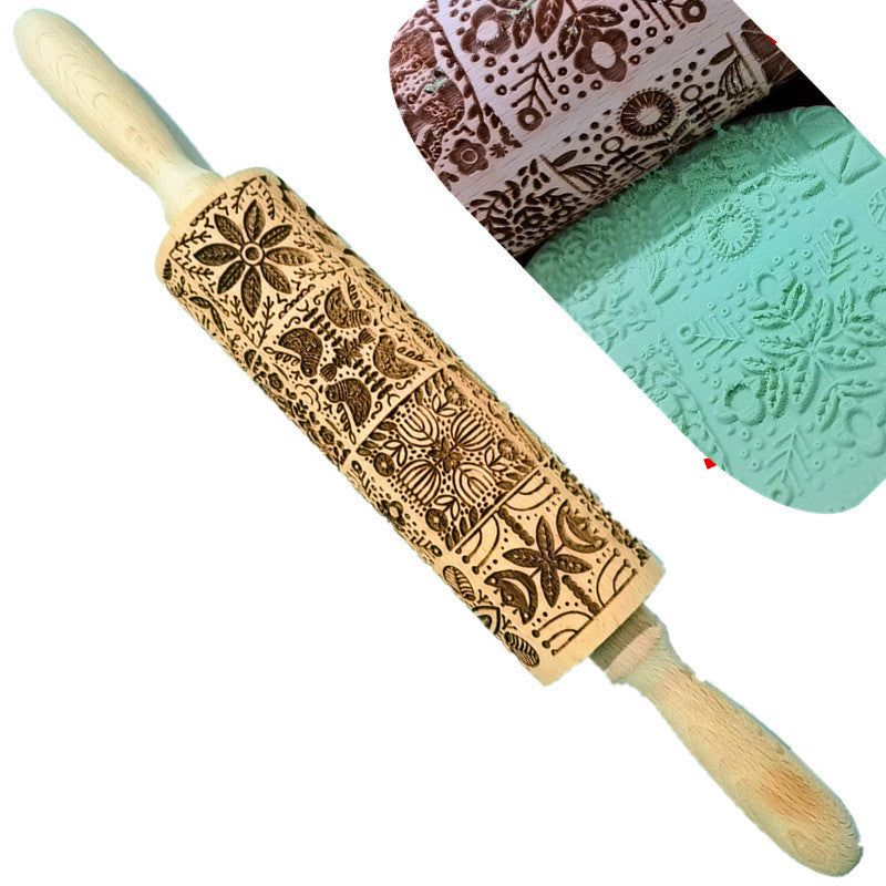 Wooden Rolling Pin Beechwood Laser Engraved Printed Rolling Pin Embossing Rolling Pin Christmas Flip Sugar Cookie Rolling Pin - Korvel