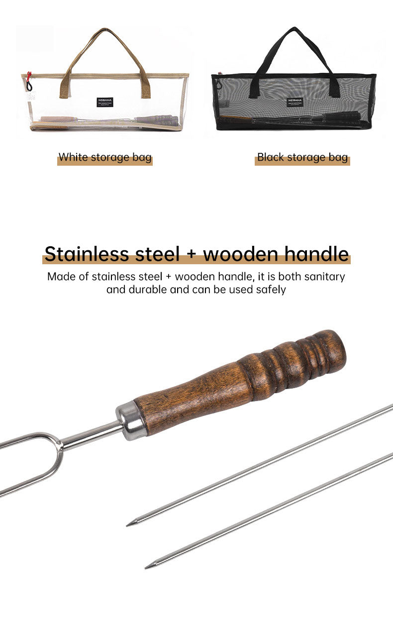 Outdoor Grill Grill Fork Wood Handle U Type Grill Pin Stainless Steel Grill Stick Wood Handle U Type Roast Pin Picnic Grill Meat - Korvel