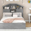 Full Size Wood Platform Bed with Storage Headboard - Gray