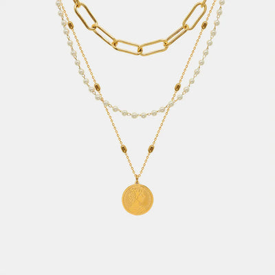 Synthetic Pearl Titanium Steel Three-Layered Necklace - Korvel