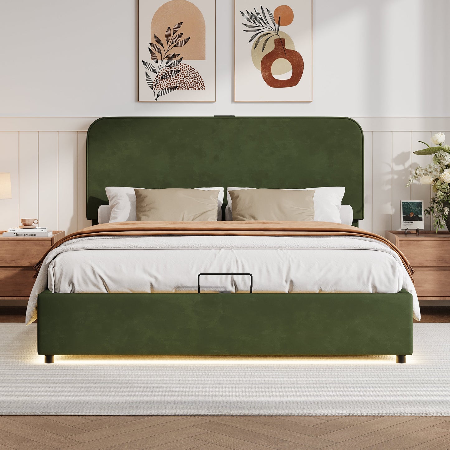 Hydraulic Storage Bed with RGB LED Lights and Bluetooth Speaker