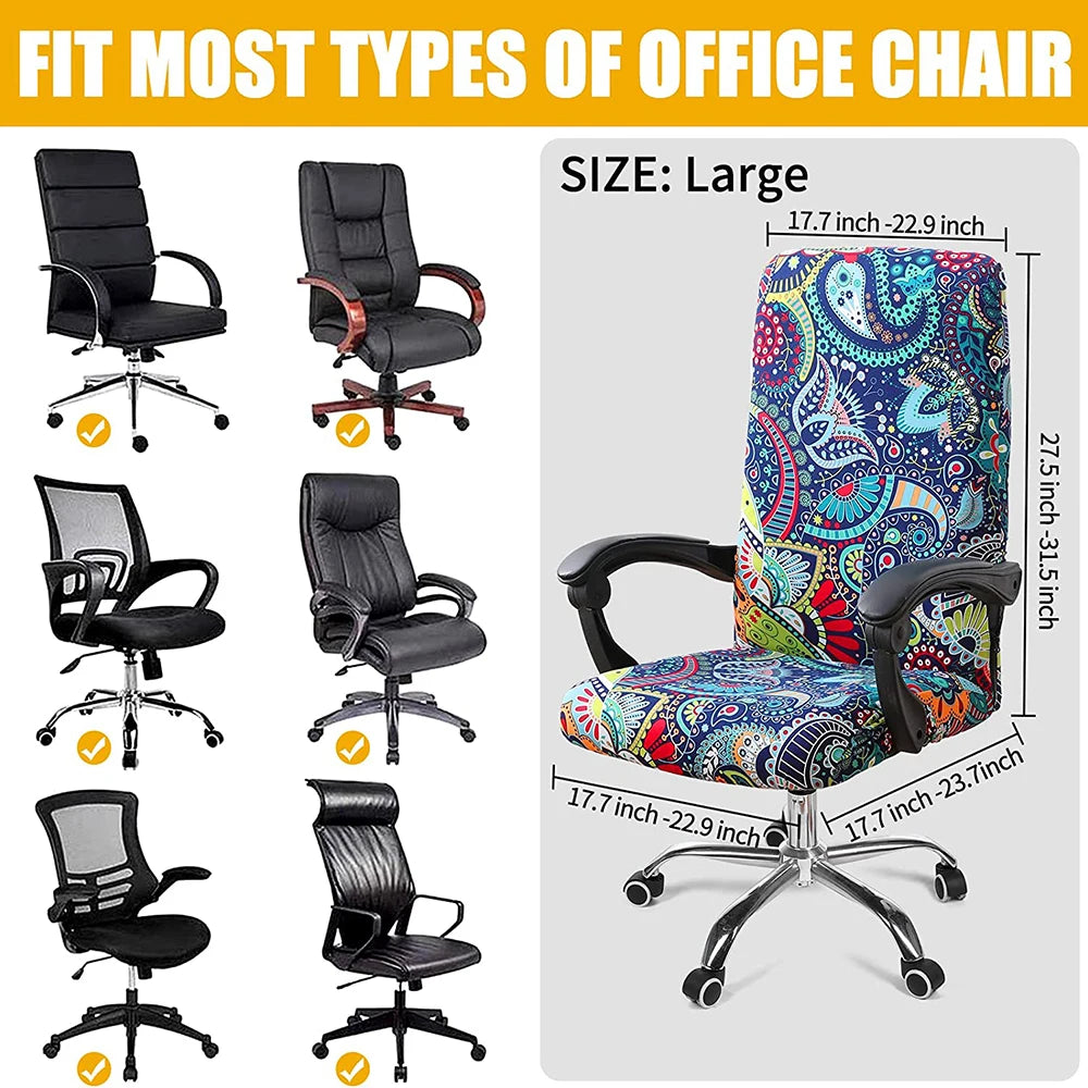 Stretch Printed Computer Office Chair Covers Soft Fit Universal Desk Rotating Slipcovers Removable Washable Anti-Dust Spandex - Korvel
