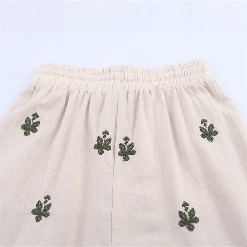 Elastic Waist Tied Embroidered Wide Leg Pants for WomenStyle Fashion Casual - Korvel