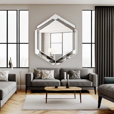 Elegant Silver Decorative Round Wall Mirror - 28 x 31.5 Inches