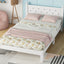 Twin Bed with Button-Decoration Headboard, with Bed Slats,White - Korvel