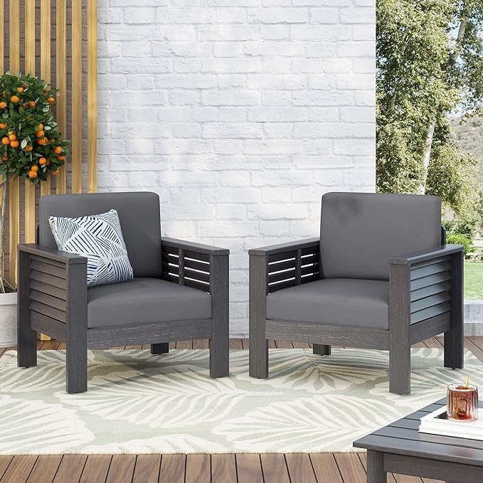 Ensemble de 2 chaises de club en bois d'acacia d'extérieur avec coussins