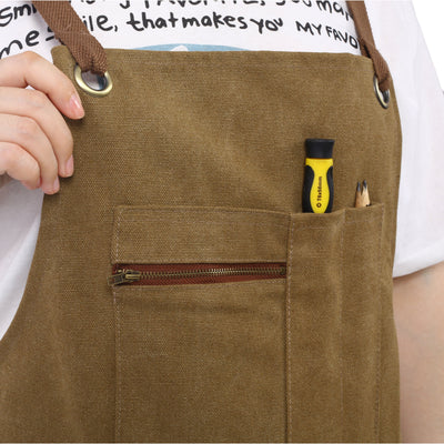 Long heavy-duty canvas tool apron, carpenter apron, carpenter 16 ounces, fully adjustable, no need for waxing - Korvel