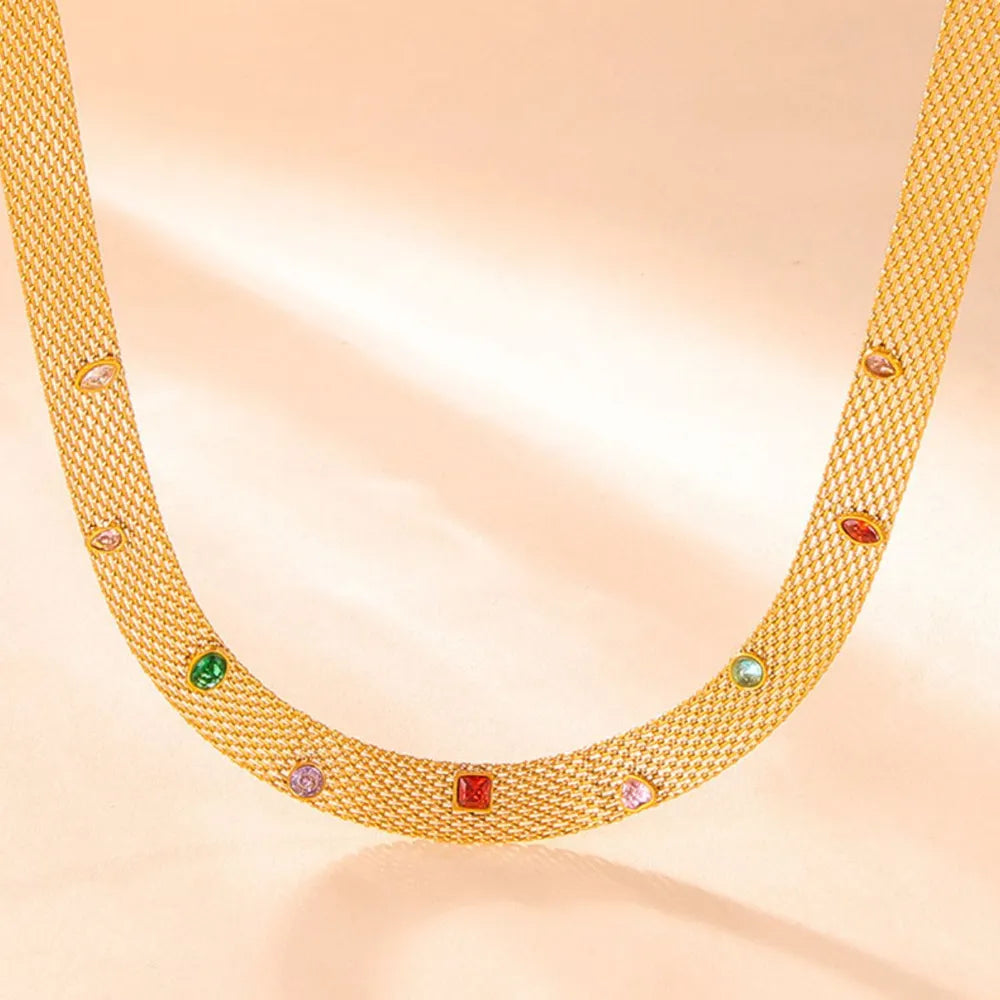 Geometric Colorful Zircon Necklace Titanium Steel PVD Plated Non Fading Jewelry - Korvel
