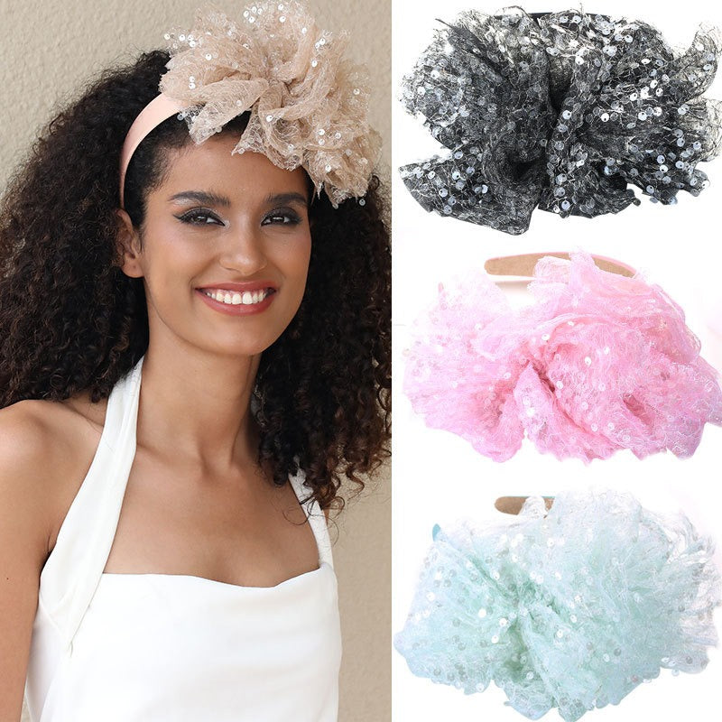 Fashionable fish scale cloud fabric large bow hairband - Korvel