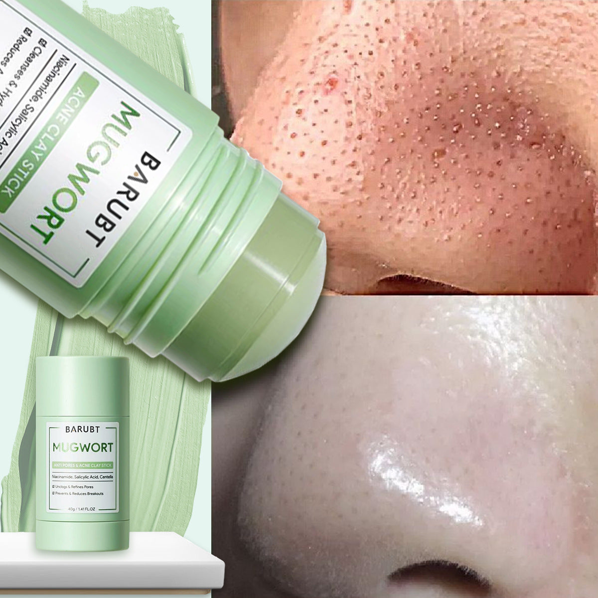 BARUBT mugwort mud mask stick deep cleansing mild blackhead repair facial care smearable mask - Korvel