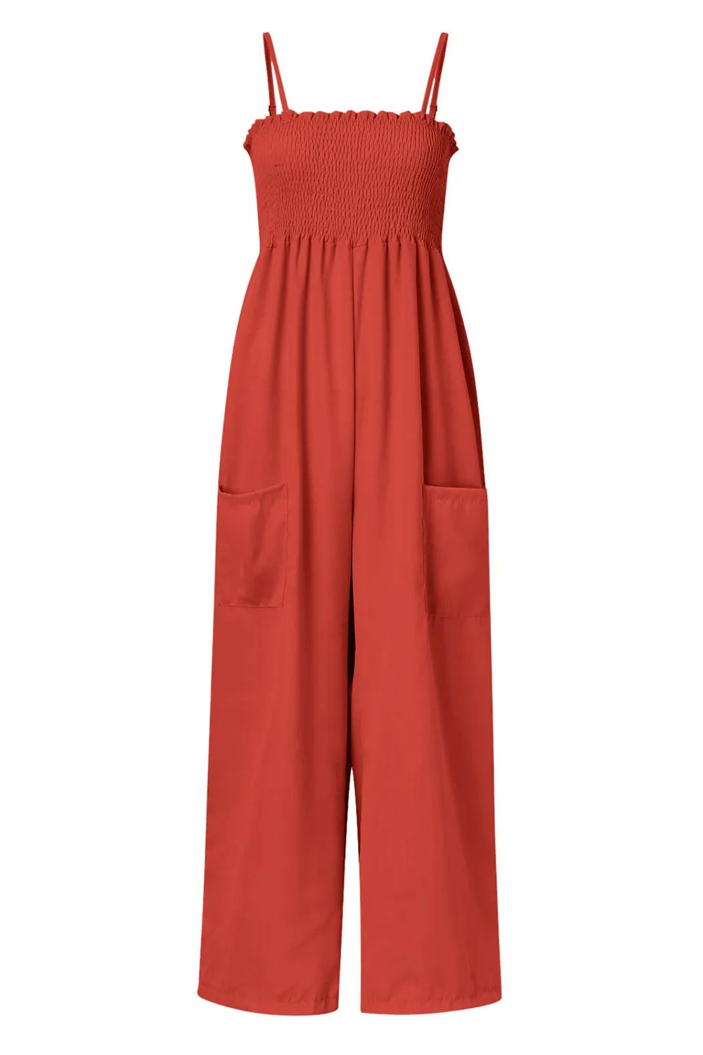 Smocked Spaghetti Strap Wide Leg Jumpsuit - Korvel