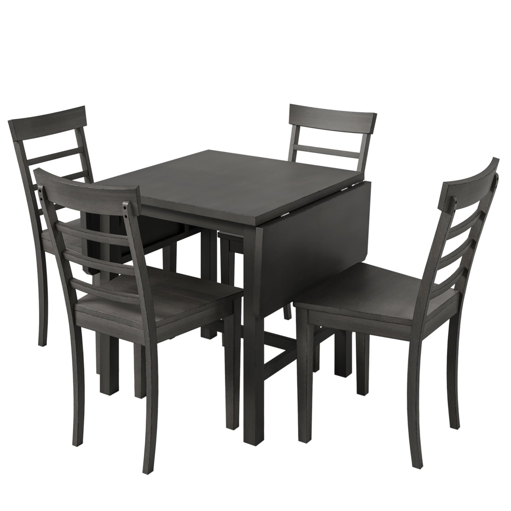 TOPMAX 5-piece square wooden pendant light expandable dining table set with 4 ladder back chairs  Gray - Korvel